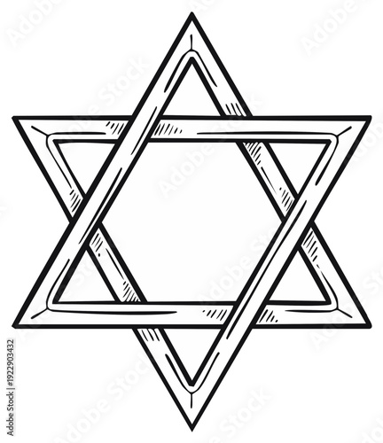 Hand drawn Star of David symbol with thick outline and shading