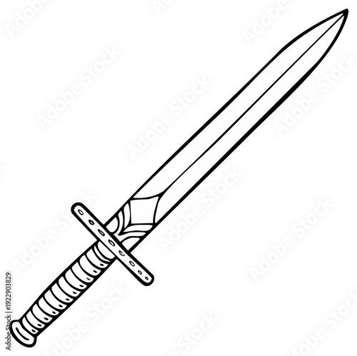 Stylized Medieval Sword with Ornate Hilt Illustration Outline