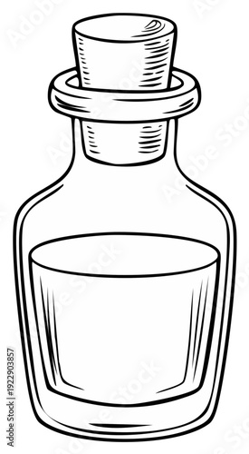Antique glass vial filled with liquid and sealed with a cork stopper illustration