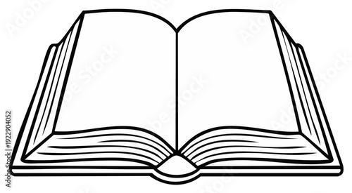 Open book with blank pages, illustration, simple line art, educational concept