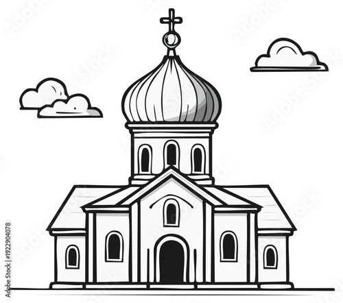 Church Building with Dome and Cross Architecture Exterior Illustration