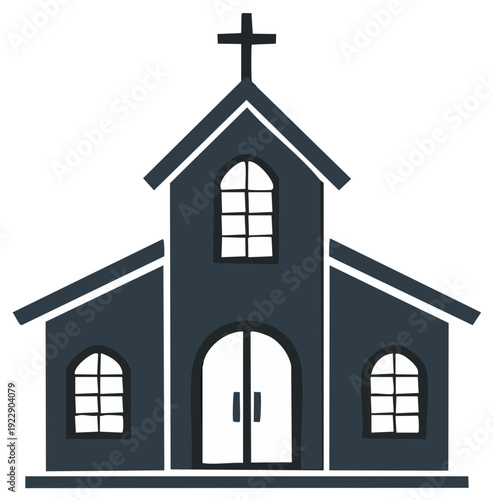 Simple Dark Silhouette of a Traditional Christian Church with a Steeple and Cross