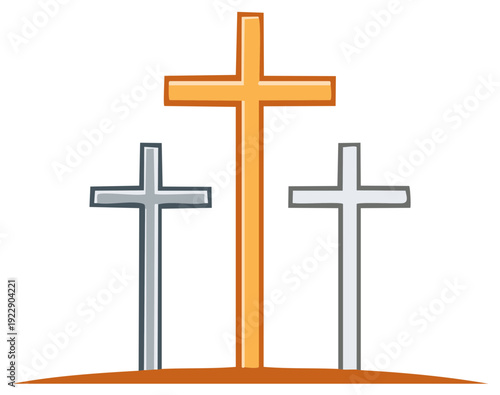 Three Religious Crosses Symbolizing Faith and Spirituality