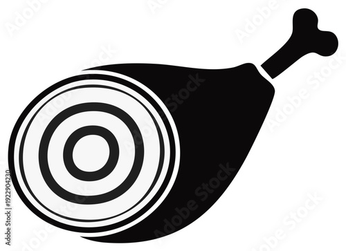 Black and white stylized illustration of a ham hock with a bone and concentric rings of meat