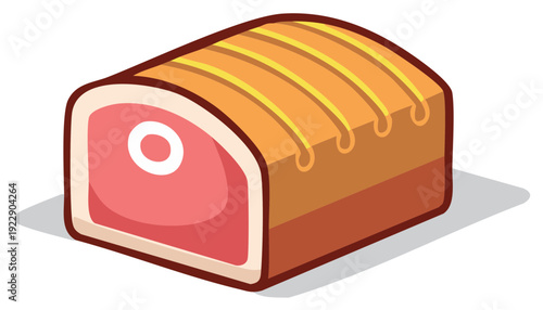 Cartoon illustration of a cooked meatloaf with detailed cross section.