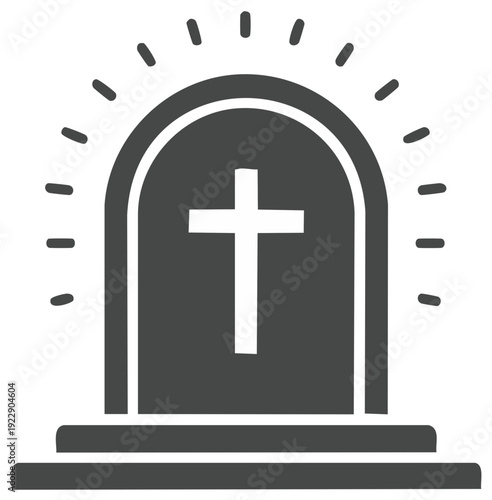 Christian tombstone icon with radiating cross light symbol for resurrection and remembrance