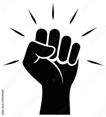 Powerful Black Clenched Fist Symbol with Radiating Lines Representing Strength and Unity