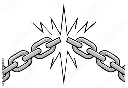 Broken Chain Symbolizing Freedom and Strength Breaking Apart