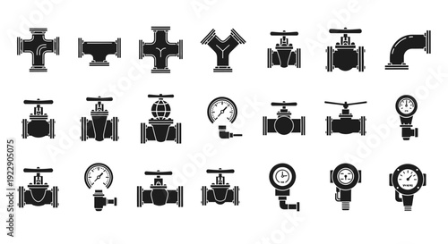 Collection of various industrial valve icons displayed against a clean white background from a straightforward viewpoint