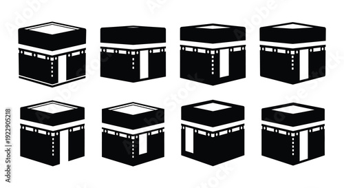Black and white illustrations of the kaaba in varying perspectives