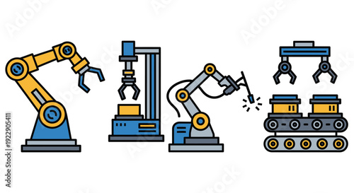 Industrial robots and machinery operating in a manufacturing environment from a straightforward viewpoint.