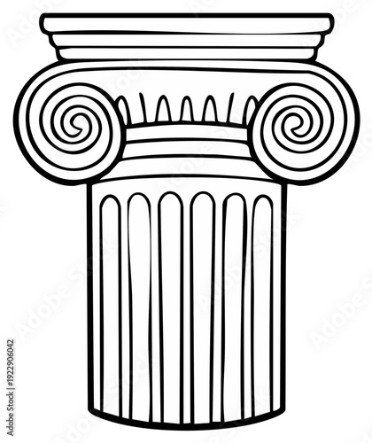 Hand drawn illustration of a classical Greek Ionic column capital line art