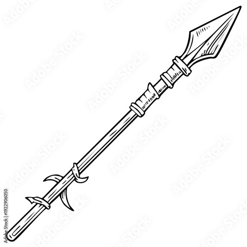 Ancient Tribal Spear with Ornate Handle and Sharp Point