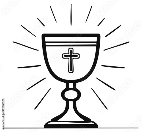 Holy Communion Chalice With Cross Symbol Radiating Light Rays Graphic