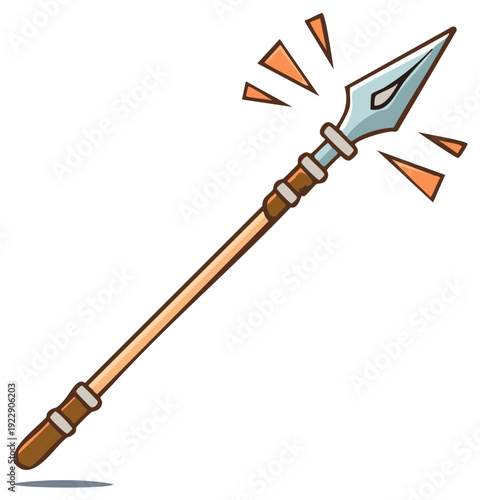 Cartoonish Spear Illustration Sharp Pointed Weapon With Wooden Handle Design