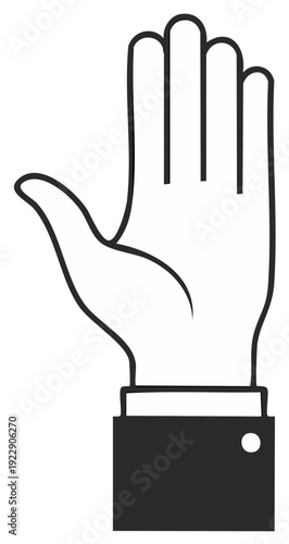 Black and white illustration of a hand gesturing a stop sign showing the palm of the hand