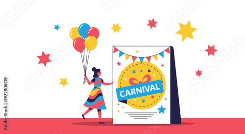 Woman with Balloons and Carnival Poster Illustration