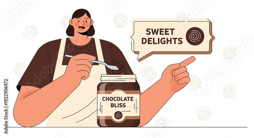 Woman With Chocolate Spread Jar, Sweet Delights Concept