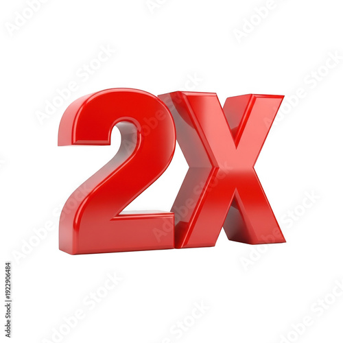 A large red 2x sign on a white background