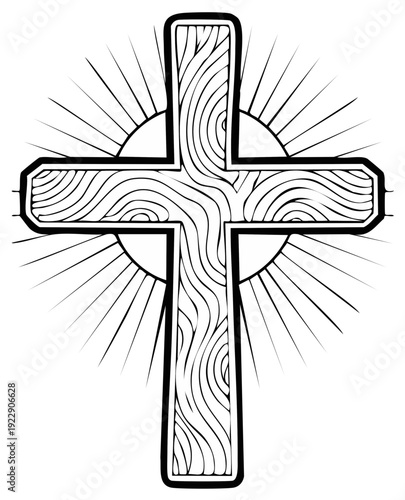 Wooden Cross with Bursting Rays of Light Illustration