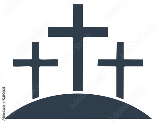 Stylized three crosses on a hill icon representing Christian faith spirituality and sacrifice