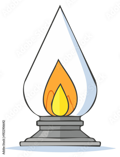 Stylized flame atop pedestal, vector illustration of a burning torch in cartoon style