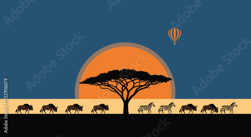 Vibrant African Sunset Safari Adventure with Iconic Wildlife and Hot Air Balloon