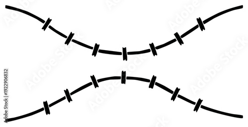 Two Stylized Curved Lines Segmented by Small Rectangles Abstract Art Illustration Design Element Graphic