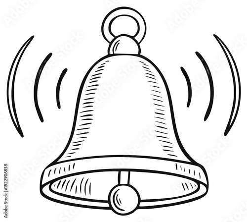 Vintage hand drawn ringing bell with sound waves communicating alerts and notifications