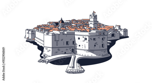 Captivating Old Town Illustration Mediterranean Walled City Travel Destination