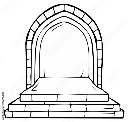 Stone Archway Entrance with Stairs and Platform Simple Outline Design