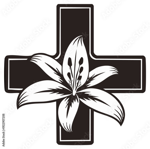Elegant Black and White Flower Cross Symbol for Healthcare and Spirituality