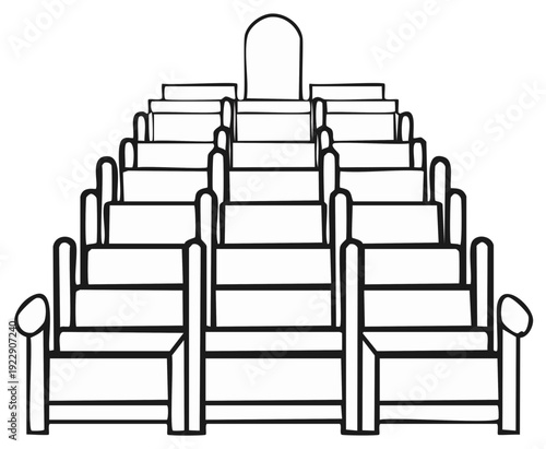 Stylized Illustration of Tiered Seating Arrangement with a Central Elevated Platform
