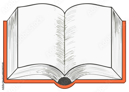 Open Blank Book with Orange Cover and Sketchy Pages for Writing or Reading