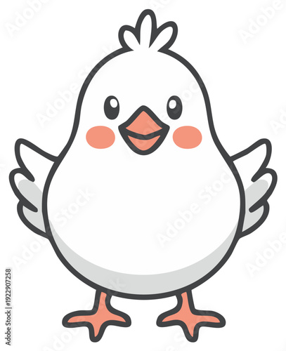 Cute cartoon white baby chick illustration with happy face and pink cheeks for children's designs