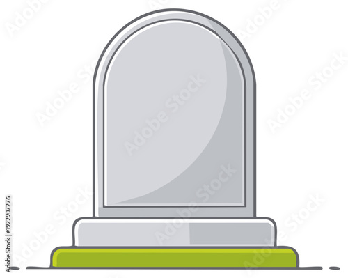 Simple grey tombstone or gravestone with a rounded top and sturdy base sitting on green ground a memorial illustration