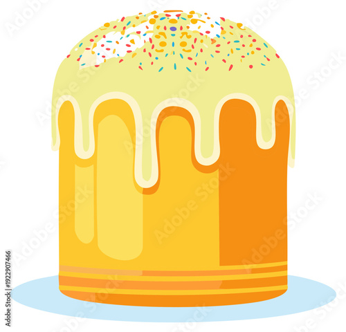 Traditional Orthodox Easter cake Kulich with sweet glaze and colorful sprinkles