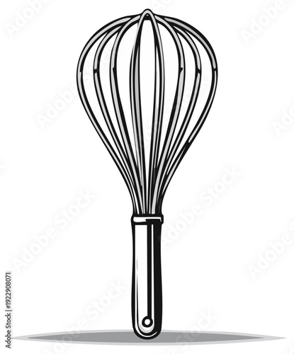 Illustration of a classic wire balloon whisk on a white background with shadow