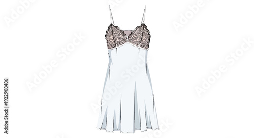 Isolated Light Blue Satin Lace Slip Dress isolated PNG with Transparent Background
