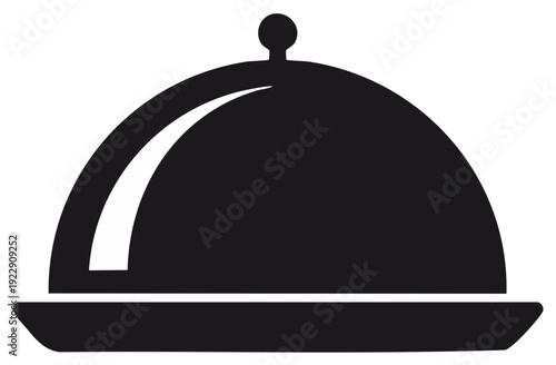 Covered Platter Silhouette Icon Isolated, Restaurant Serving Cloche Vector