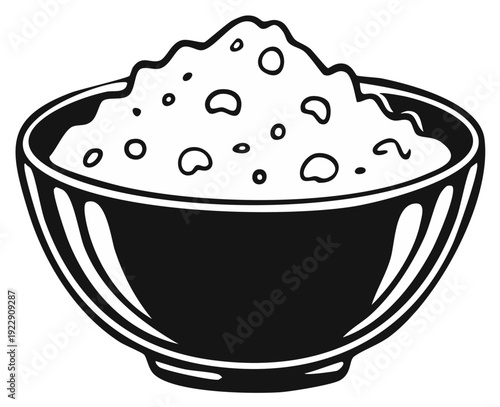 Stylized illustration of a bowl filled with mashed potatoes or porridge with lumps