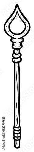 Ornate Wooden Staff or Scepter Cartoon Illustration Decorative Design Element