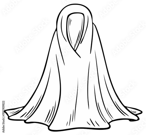 Drawn Ghostly Figure Covered by a Sheet with Outline Style