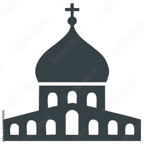 Iconic Russian Orthodox Church Silhouette with Dome and Cross Symbol, Traditional Religious Landmark Architecture