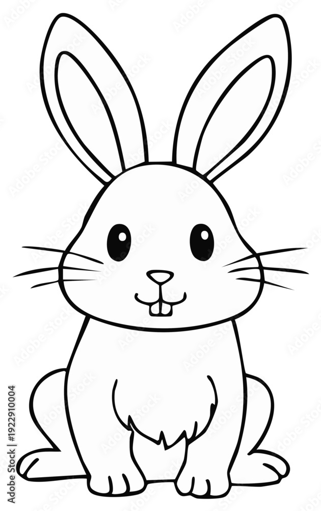 Obraz premium Cartoon outline illustration of a cute bunny rabbit with long ears