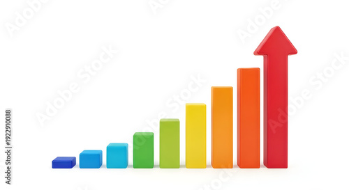 3D colorful ascending bar chart growth concept with red arrow isolated on transparent background Free Download 3D colorful ascending bar chart growth concept with red arrow isolated on transparent background - GFXLoad