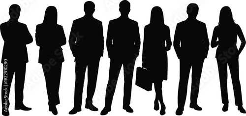 Business team silhouettes, corporate professionals standing together, teamwork unity concept, diverse workforce collaboration, leadership success, office culture, career growth opportunities