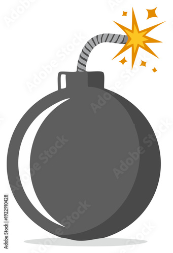 Cartoon bomb with a lit fuse and sparks illustration