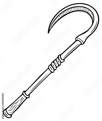 Stylized Line Drawing of an Ancient Sickle Tool with Decorative Handle