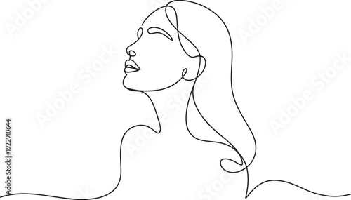 A beautiful woman's profile is elegantly drawn with a single continuous line.